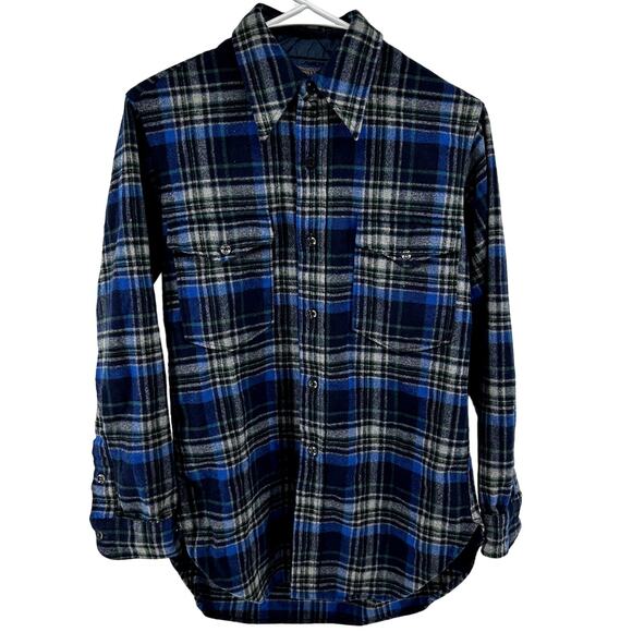 Vintage Pendleton Wool Shacket 70s Tartan Plaid Flannel Button Down Blue Large - Picture 1 of 5